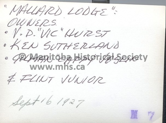 Mallard Lodge Sioux Pass 1927 back